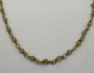 Peridot facetted round 3mm 14k gold plated wire wrapping chain sell by 25 feet