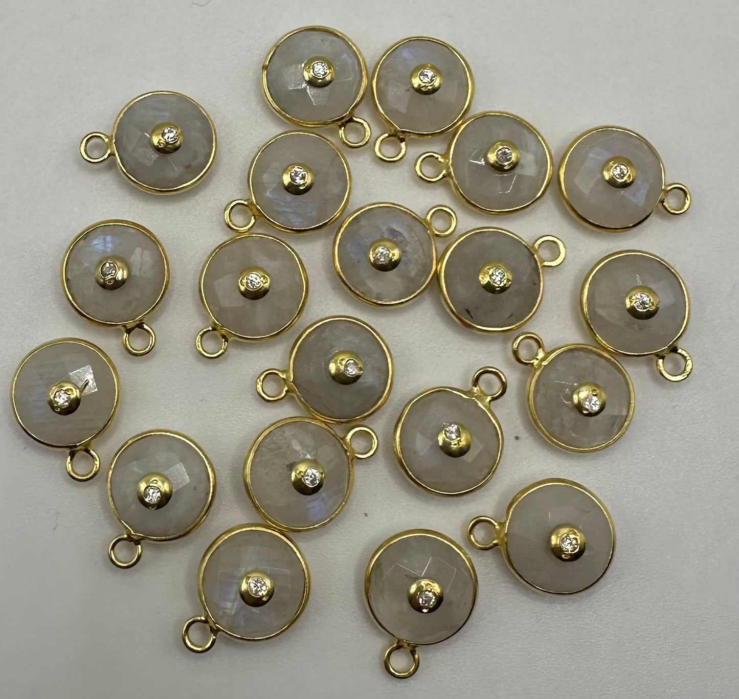 Rainbow moonstone 10mm 925 Vermeil bezel with 1.5CZ pendent