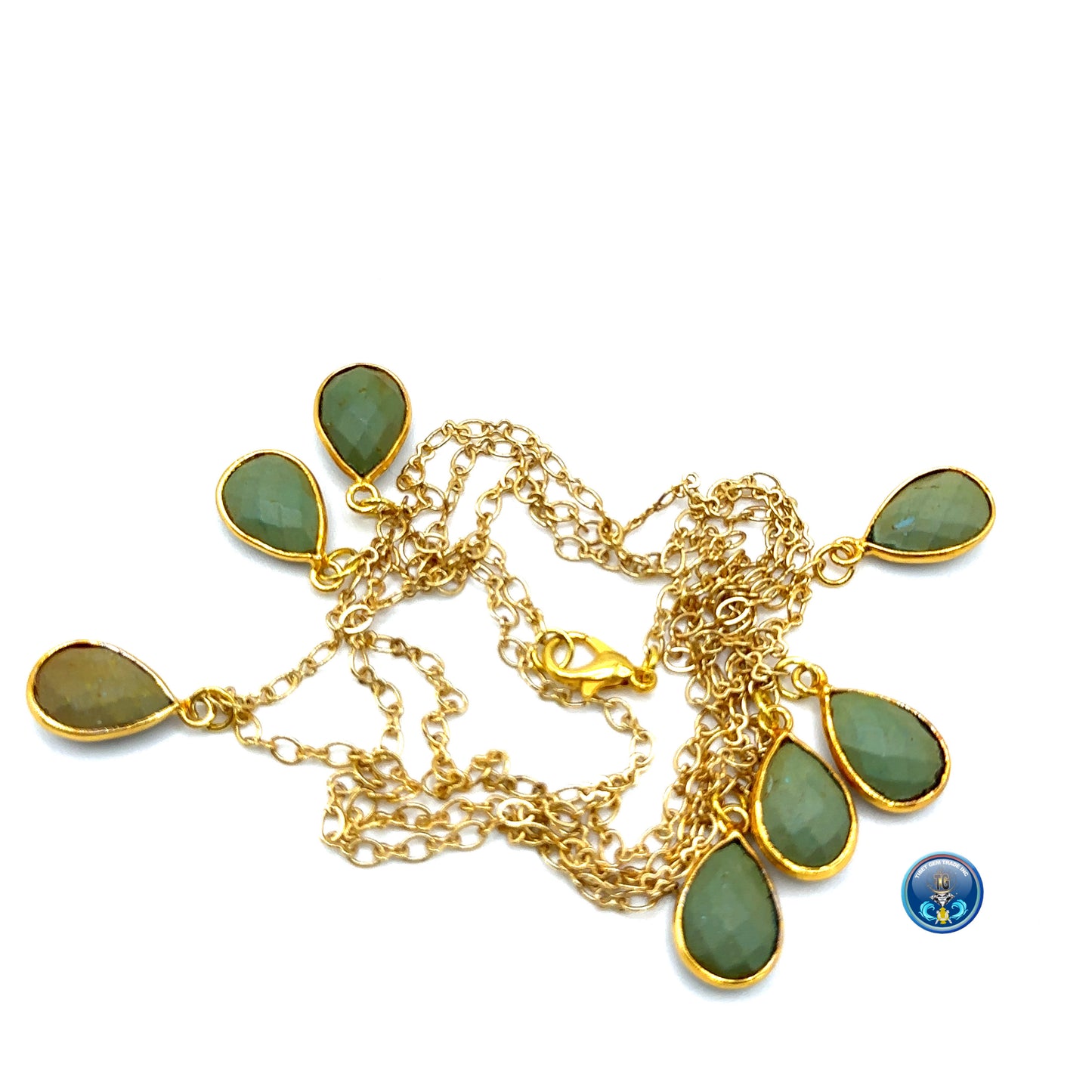 Green turquoise pear with 10k gold plated chain