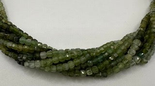 Green tourmaline facetted cube 3mm