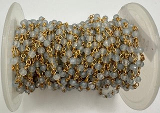 Aquamrine facetted round 3mm 14k gold plated wire wrapping chain sell by 25 feet