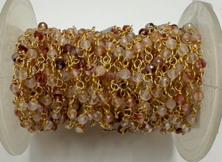 Rutilated quartz facetted round 3mm 14k gold plated wire wrapping chain sell by 25 feet