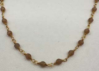 Peach moonstone facetted round 3mm 14k gold plated wire wrapping chain sell by 25 feet
