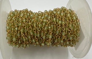 Peridot facetted round 3mm 14k gold plated wire wrapping chain sell by 25 feet
