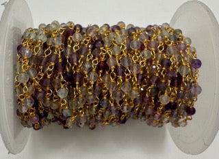 Fluorite facetted round 3mm 14k gold plated wire wrapping chain sell by 25 feet