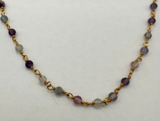Fluorite facetted round 3mm 14k gold plated wire wrapping chain sell by 25 feet