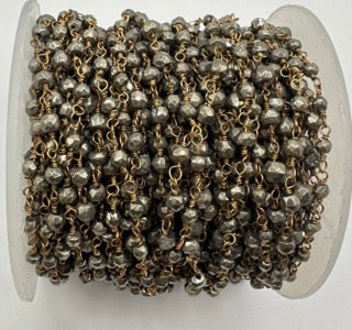 pyrite facetted round 3mm 14k gold plated wire wrapping chain sell by 25 feet