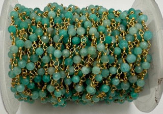 Amazonite facetted round 3mm 14k gold plated wire wrapping chain sell by 25 feet