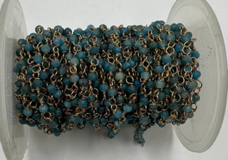 Neon Apatite facetted round 3mm 14k gold plated wire wrapping chain sell by 25 feet