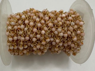 Pink Opal facetted round 3mm 14k gold plated wire wrapping chain sell by 25 feet