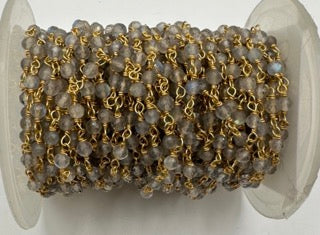 labradorite facetted round 3mm 14k gold plated wire wrapping chain sell by 25 feet