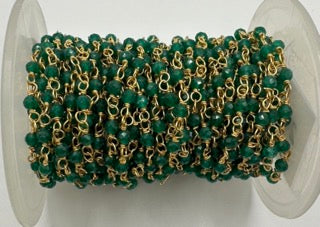 Green onyx facetted round 3mm 14k gold plated wire wrapping chain sell by 25 feet
