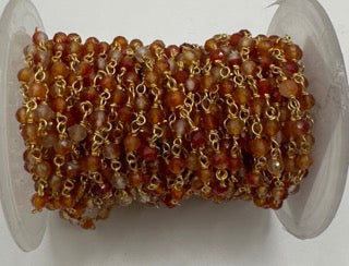 Carnelian facetted round 3mm 14k gold plated wire wrapping chain sell by 25 feet
