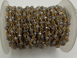 Coated labradorite facetted round 3mm 14k gold plated wire wrapping chain sell by 25 feet