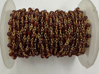 Garnet facetted round 3mm 14k gold plated wire wrapping chain sell by 25 feet