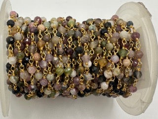 Tourmaline facetted round 3mm 14k gold plated wire wrapping chain sell by 25 feet