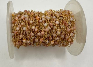 pink Opal facetted round 3mm 14k gold plated wire wrapping chain sell by 25 feet