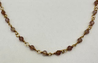 Strawberry quartz facetted round 3mm 14k gold plated wire wrapping chain sell by 25 feet