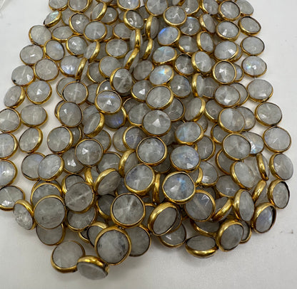 Rainbow moonstone coin facetted coin