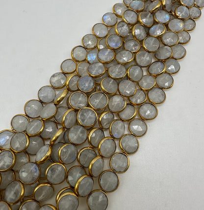 Rainbow moonstone coin facetted coin
