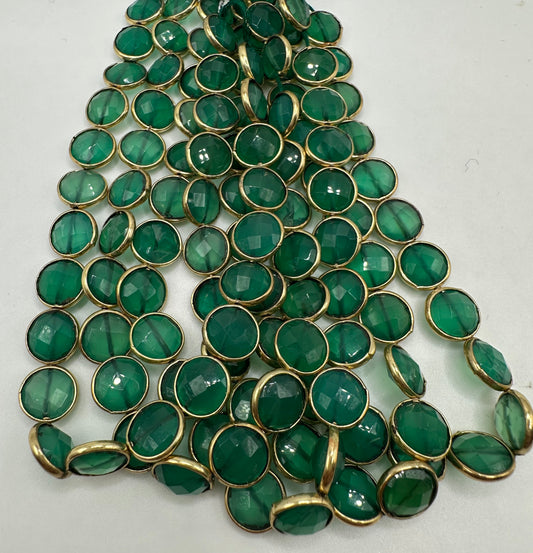 Green onyx facetted coin