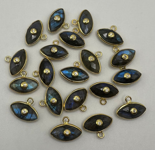 labradorite facetted Marquise 8x16mm 925 Vermeil bezel with 1.5CZ pendent sell by piece.