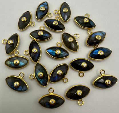 labradorite facetted Marquise 8x16mm 925 Vermeil bezel with 1.5CZ pendent sell by piece.