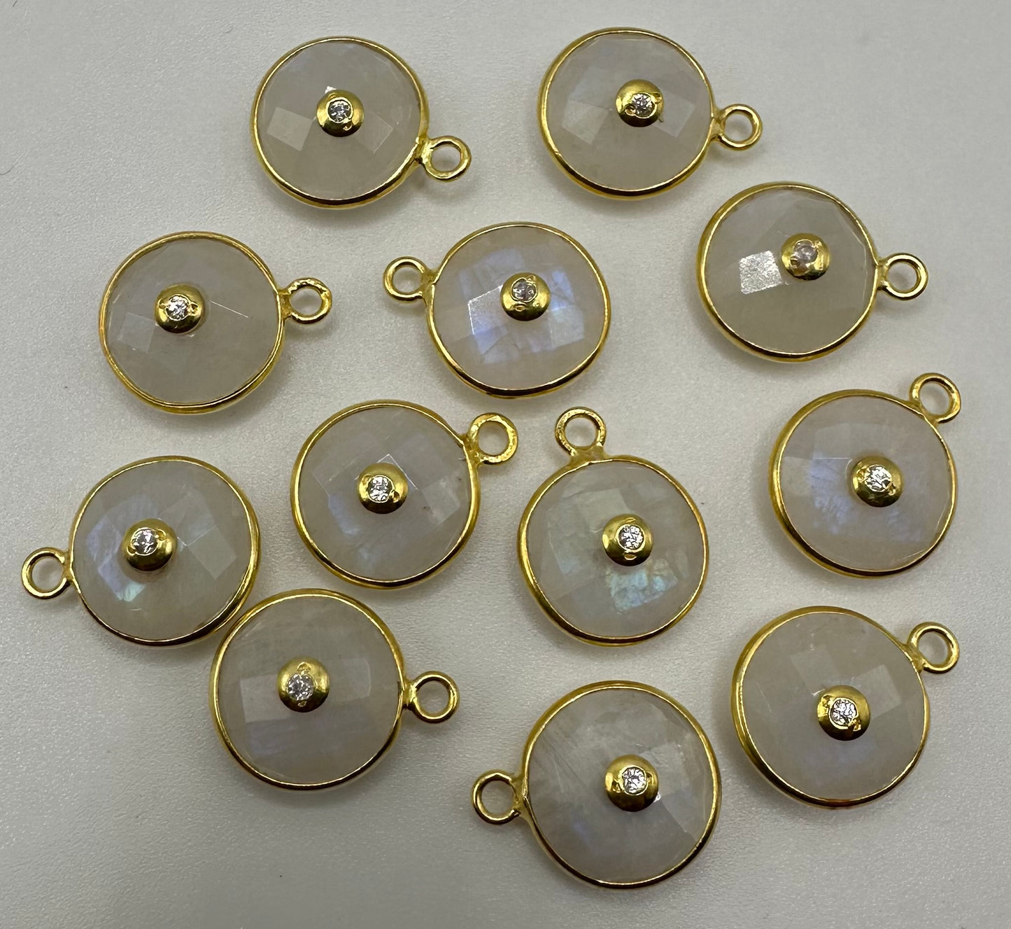 Rainbow moonstone 8mm 925 Vermeil bezel with 1.5CZ pendent