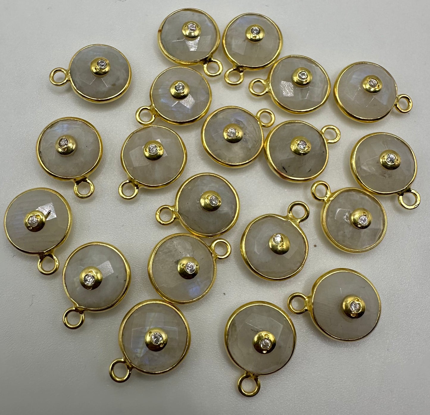 Rainbow moonstone 10mm 925 Vermeil bezel with 1.5CZ pendent