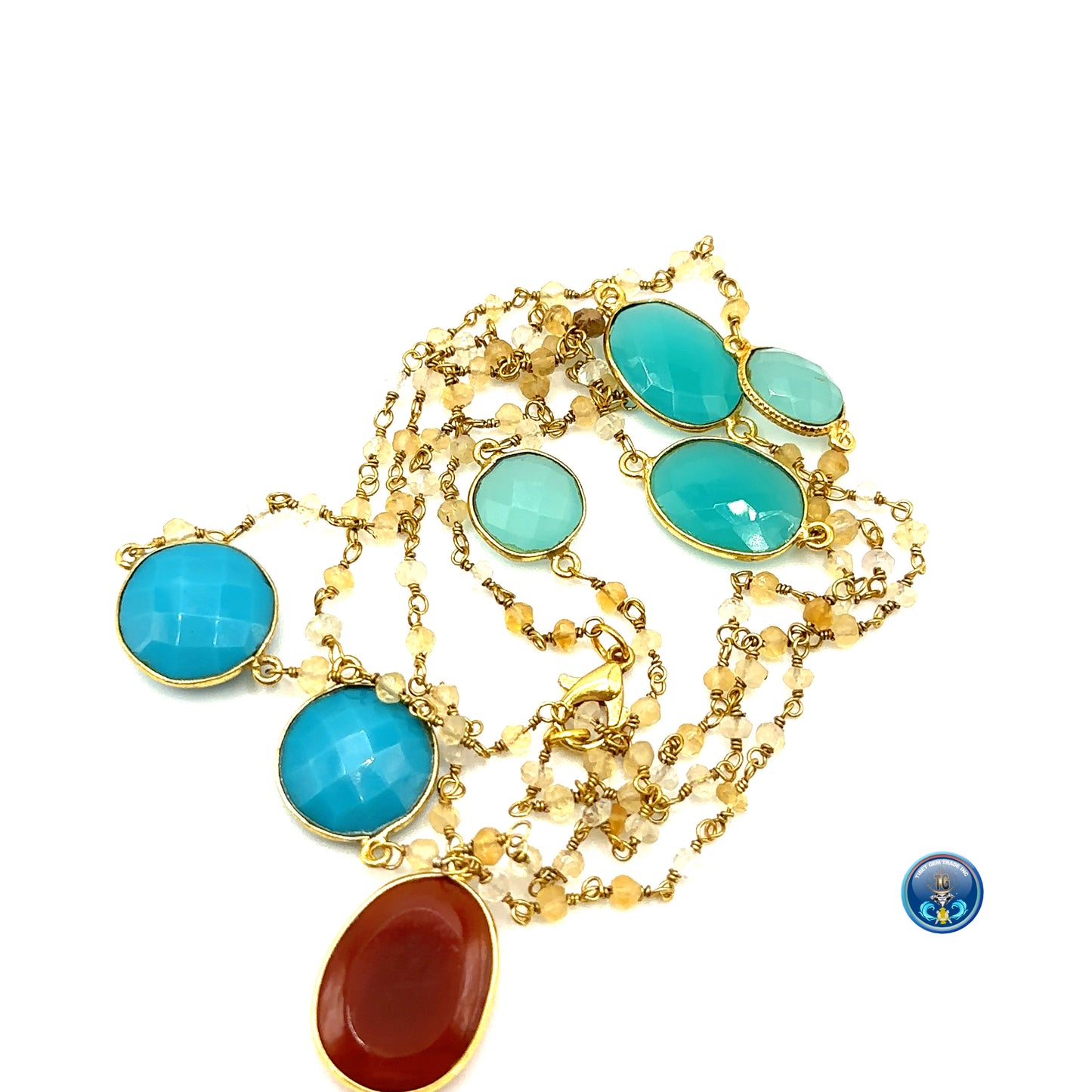 Chalcedony, Turquoise and carnelian with golden rutilated quartz