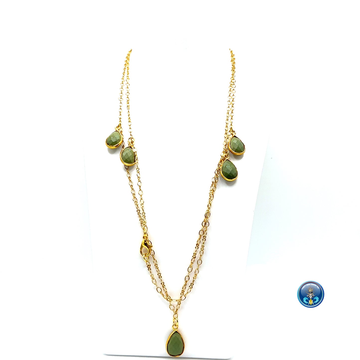 Green turquoise pear with 10k gold plated chain
